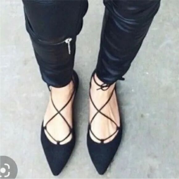 NWT Stuart Weitzman Black Suede Gilligan Ankle Wrap Ballet Flat - Picture 2 of 7